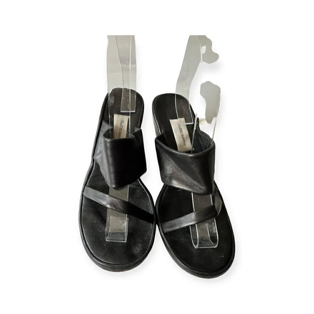 Vintage Y2K Faust Santini Black Wedge‎ Slide Sandals, Size 40EU